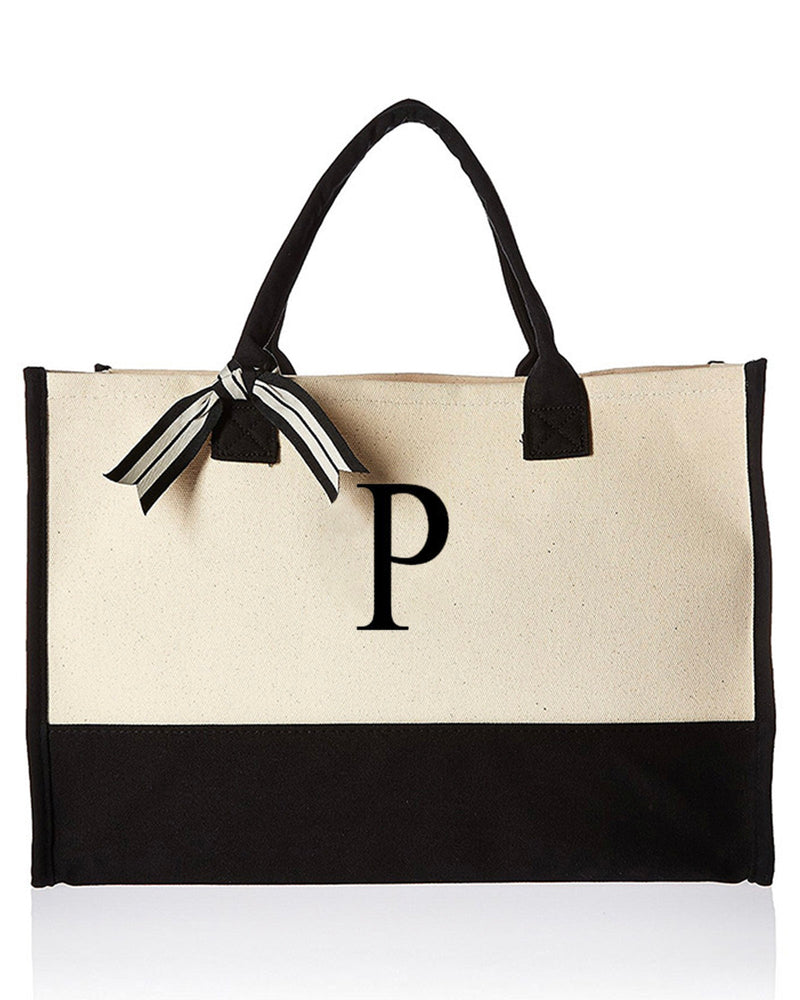 26 Letters Initial Canvas Tote Bag