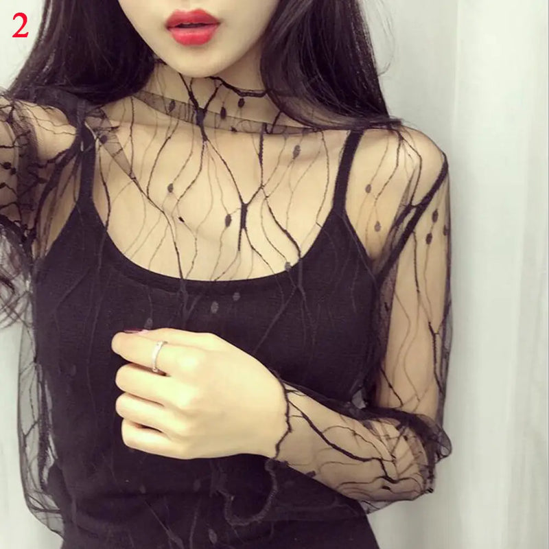 Women's Long Sleeve Sexy Mesh Top