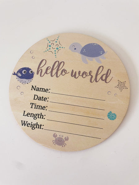 Sea Animals Wooden Birth Disc