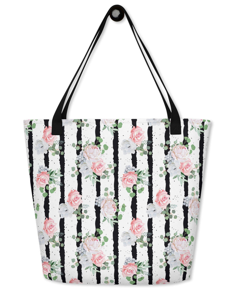 Black White and Blooms Open Tote Bag