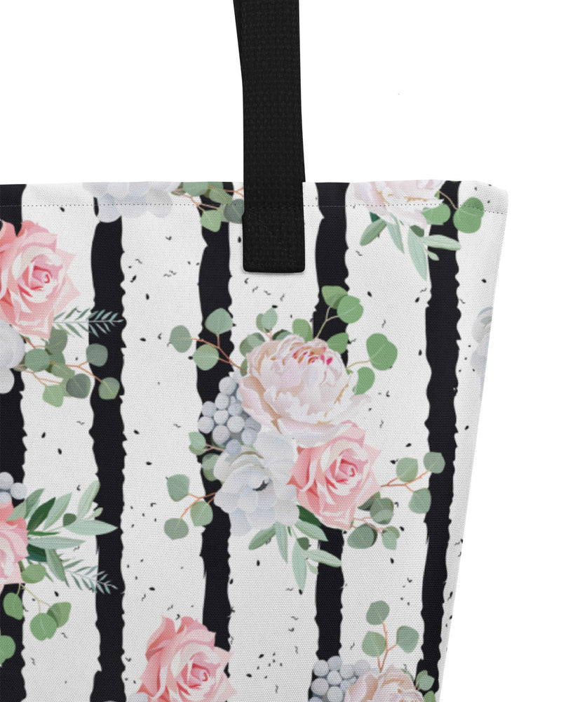 Black White and Blooms Open Tote Bag