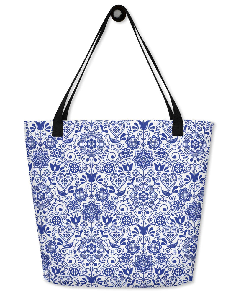 Folk Art Floral Open Tote Bag