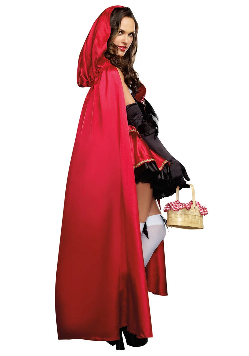 2018 Little Red Riding Hood Outfit Costume Adult Women Halloween Cosplay Fancy Dress Hen Party Dress Cape Set Outfit