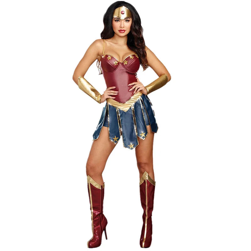 Wonder Woman Superman Costume for Women Corset Dress Halloween Cosplay Costume Carnival