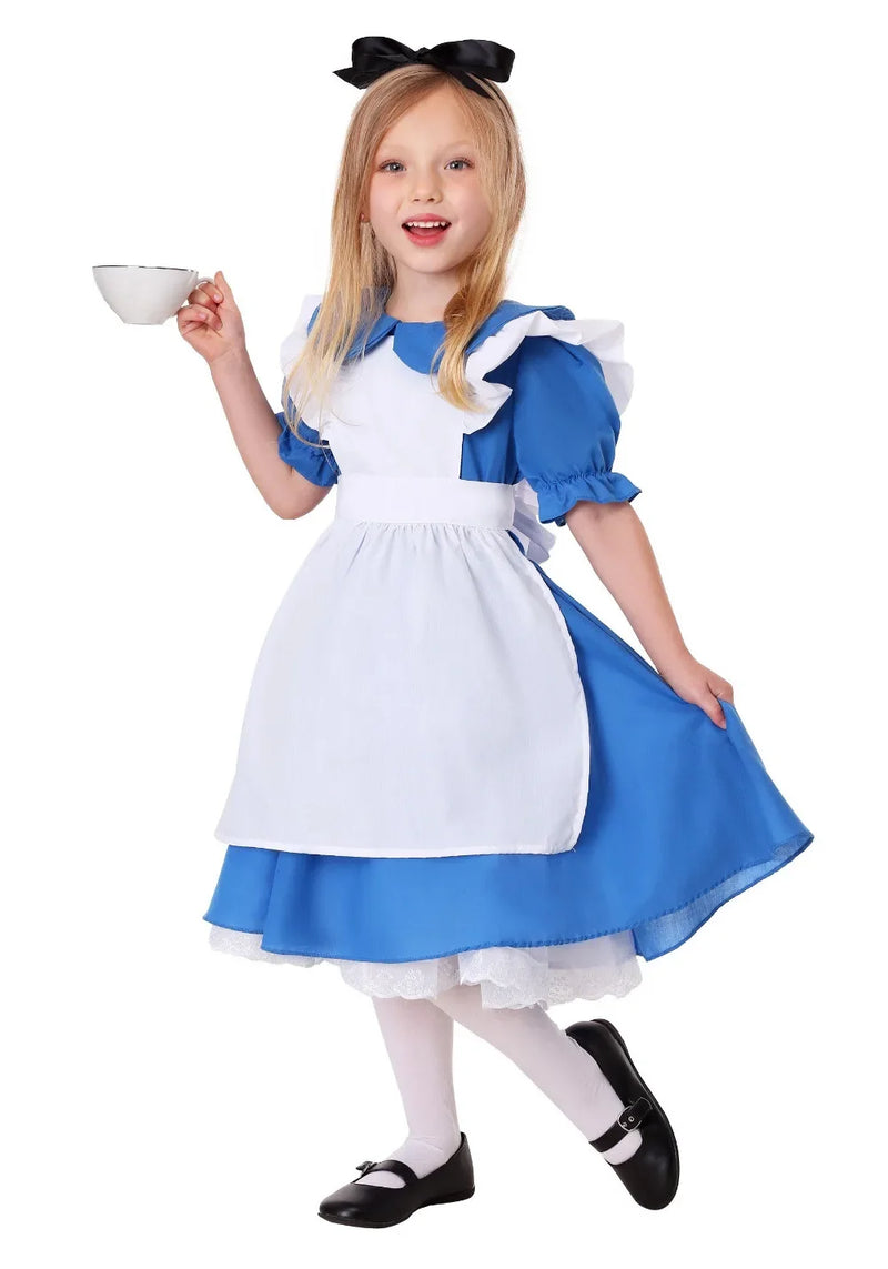 Alice Cosplay Dress Women Fantasy Lolita Outfit Cartoon Wonderland Disguise Costume Adult Kids Girls Halloween Party Dress Up