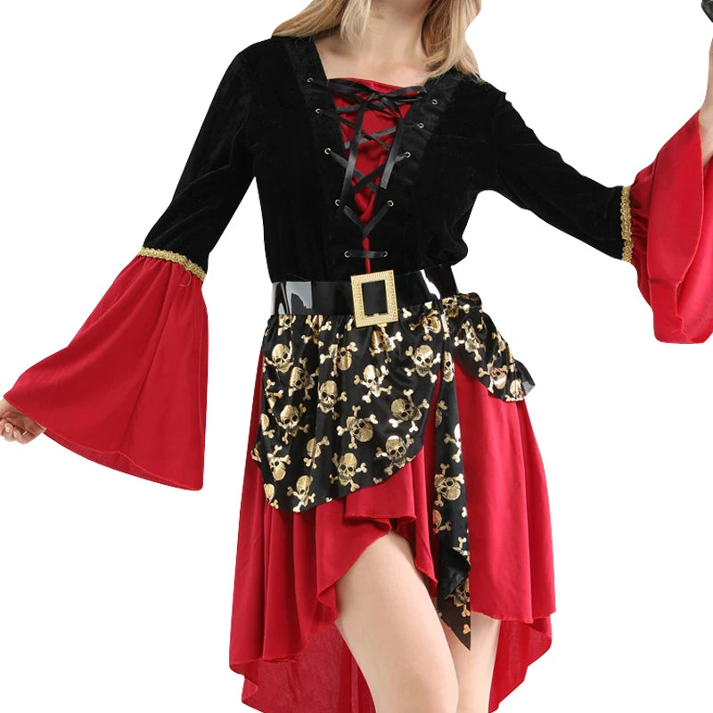 Halloween Theme Women Fancy Dress ，Parent-child Role Playing Cosplay Costumes,Female Pirates Captain of the Caribbean