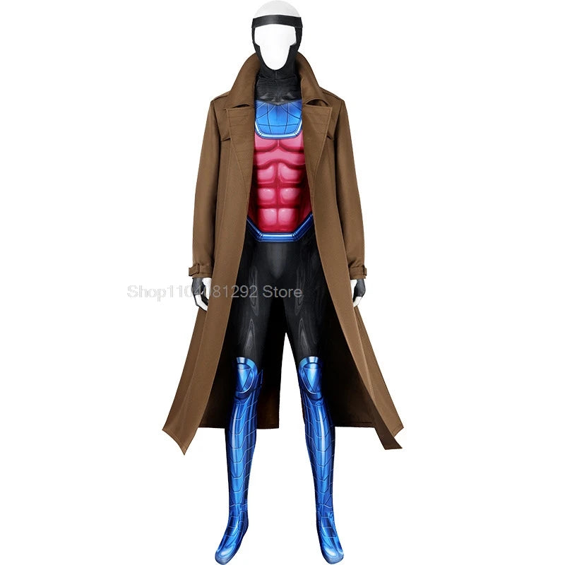 Gambit Cosplay Costume Anime X Dizfraz 97 Jumpsuit Long windbreaker Coat Hat full sets Halloween Carnival Clothing Costume