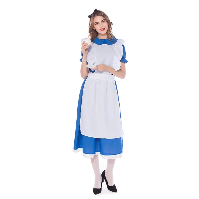 Alice Cosplay Dress Women Fantasy Lolita Outfit Cartoon Wonderland Disguise Costume Adult Kids Girls Halloween Party Dress Up