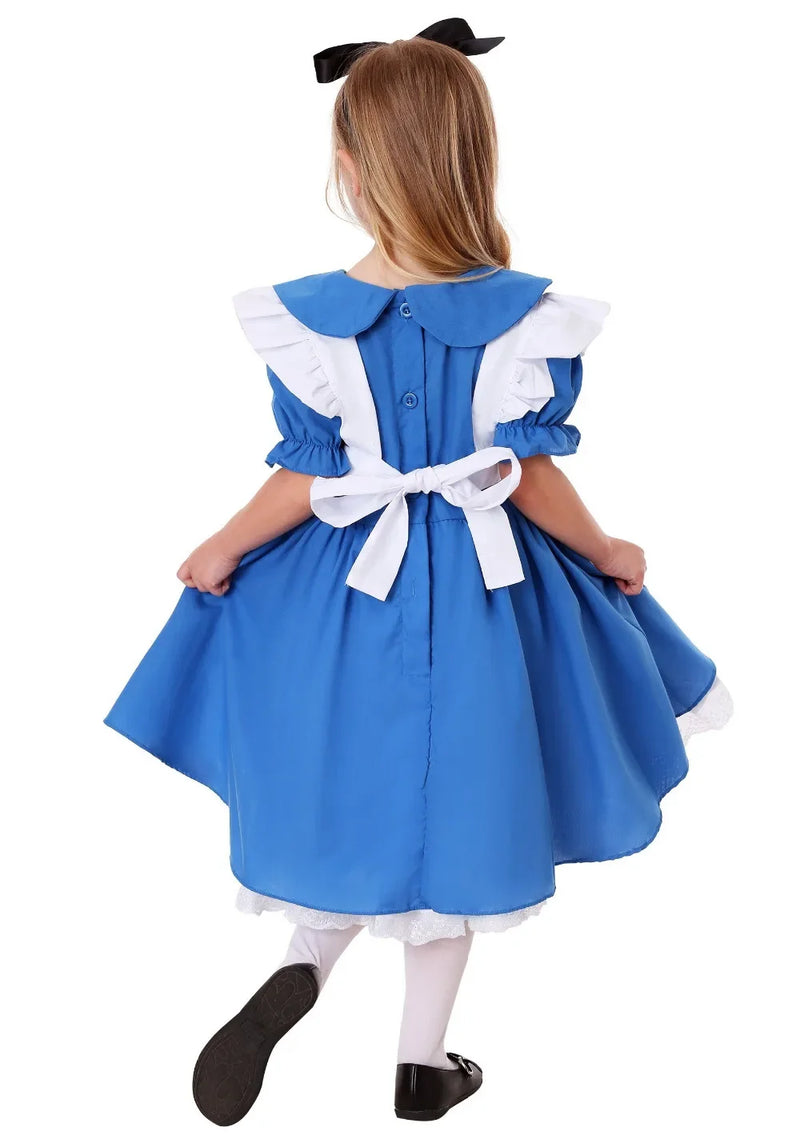 Alice Cosplay Dress Women Fantasy Lolita Outfit Cartoon Wonderland Disguise Costume Adult Kids Girls Halloween Party Dress Up