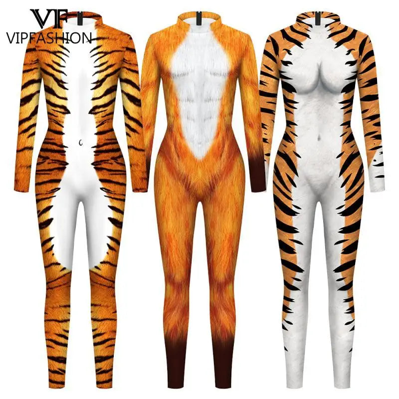 VIP FASHION Animal Snake Tiger Fox Cosplay Costume Female Zentai Suits Halloween Party Jumpsuit Funny Adult Male Bodysuits