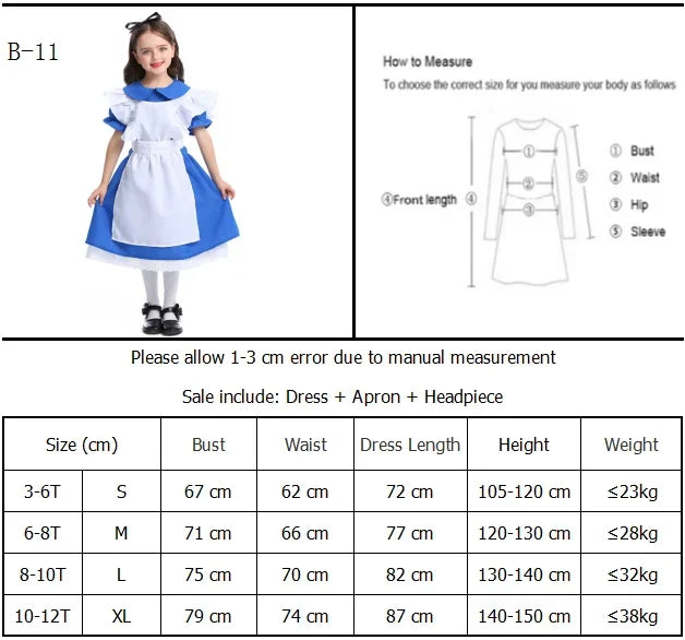 Alice Cosplay Dress Women Fantasy Lolita Outfit Cartoon Wonderland Disguise Costume Adult Kids Girls Halloween Party Dress Up