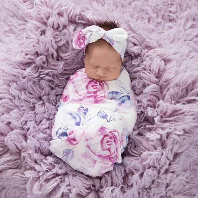 Lilac Skies Snuggle Hunny Swaddle & Top Knot Set