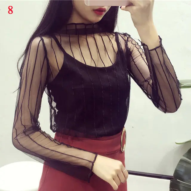 Women's Long Sleeve Sexy Mesh Top