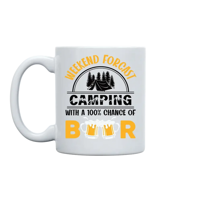 Weekend Forecast, Camping with 100% Beer 11oz Coffee Mug